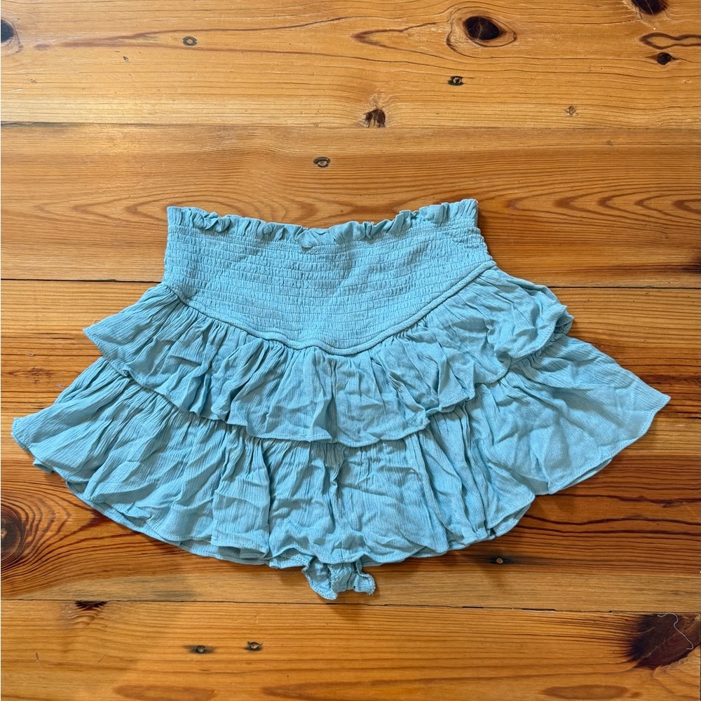 Mustard Seed Dusty Blue Smocked Tiered Ruffle Mini Skort